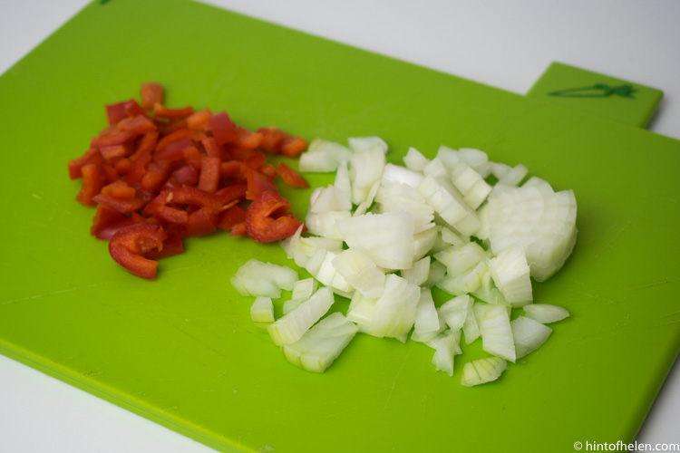 chopped onion and peppers