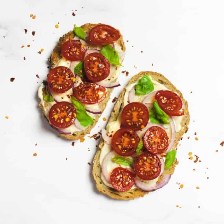 Caprese Toast Recipe | Tomato and Basil | Hint Of Helen