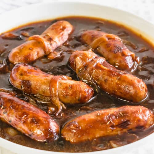 Actifry Sausages with Onion Gravy Recipes | Hint Of Helen