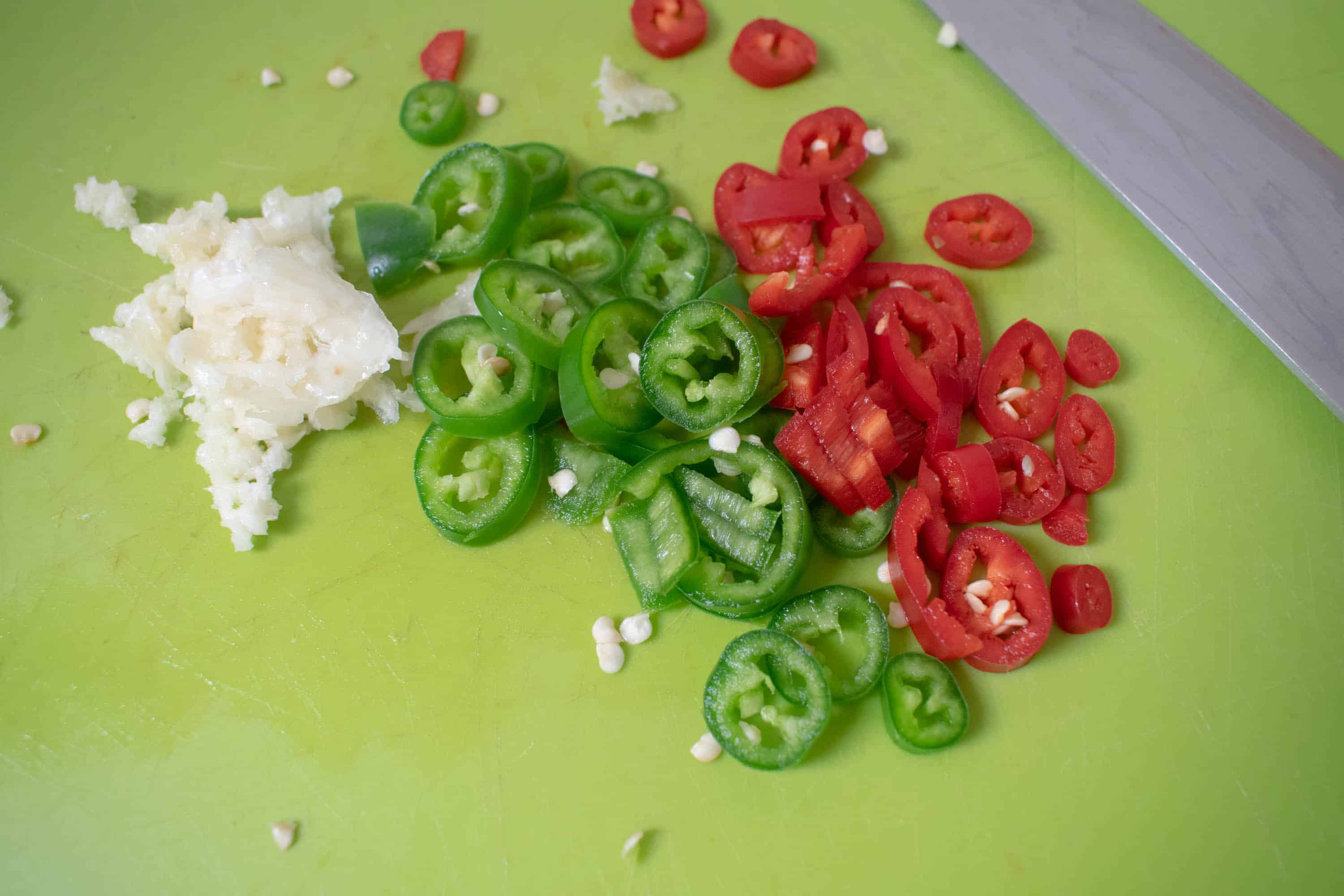 chopped chillis and garlic