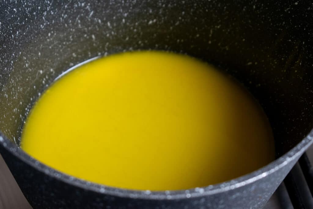 melted butter in pan