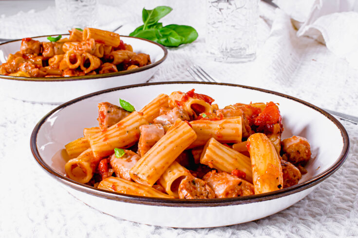 Cheesy tomato sausage pasta recipe