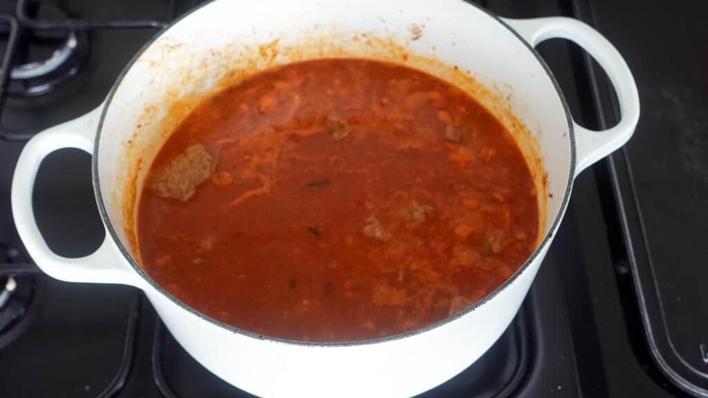 Stewed beef with paprika garlic and tomato