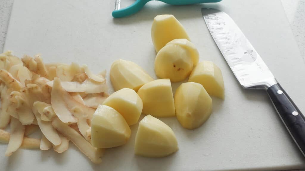 chopped and peeled potatoes