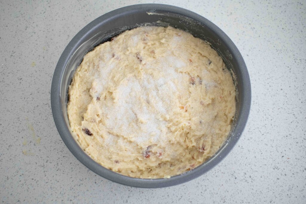 raw cherry coconut cake ready to bake