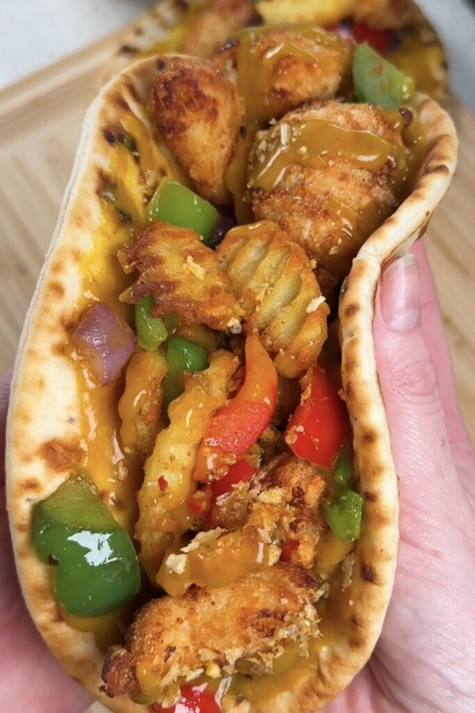 Salt and Pepper Chicken Flatbread with Curry Sauce