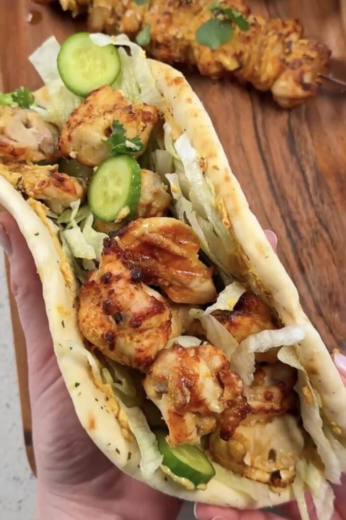 chicken flatbread with satay sauce