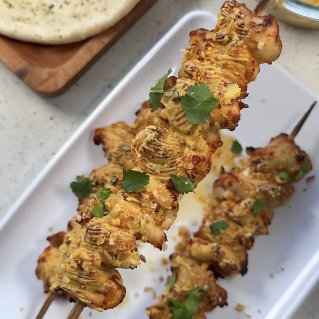 Satay chicken skewers