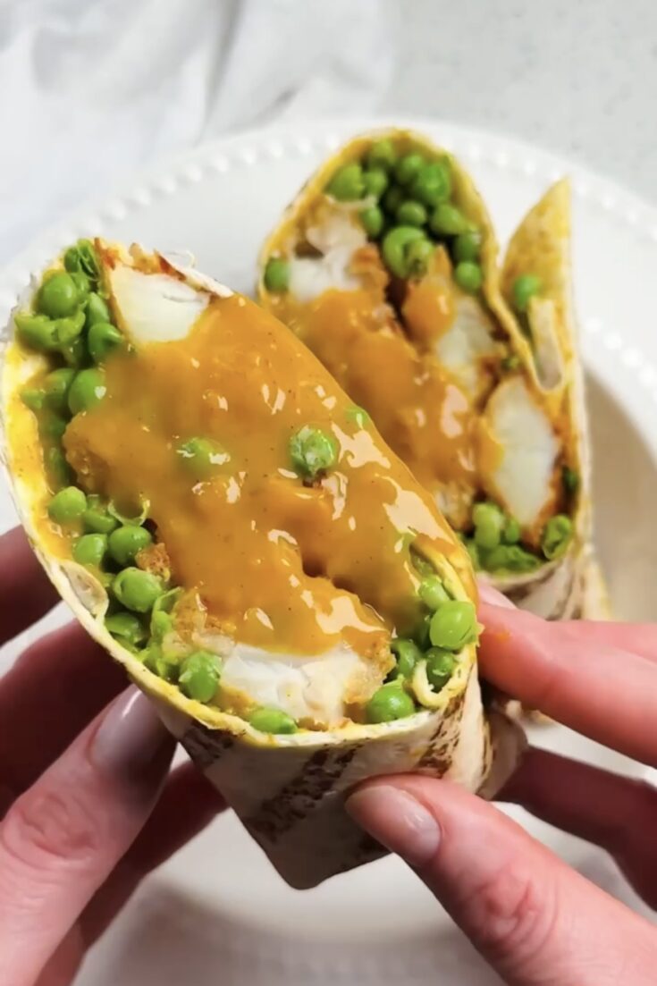 Fish Finger Wrap with Chips and Curry Sauce