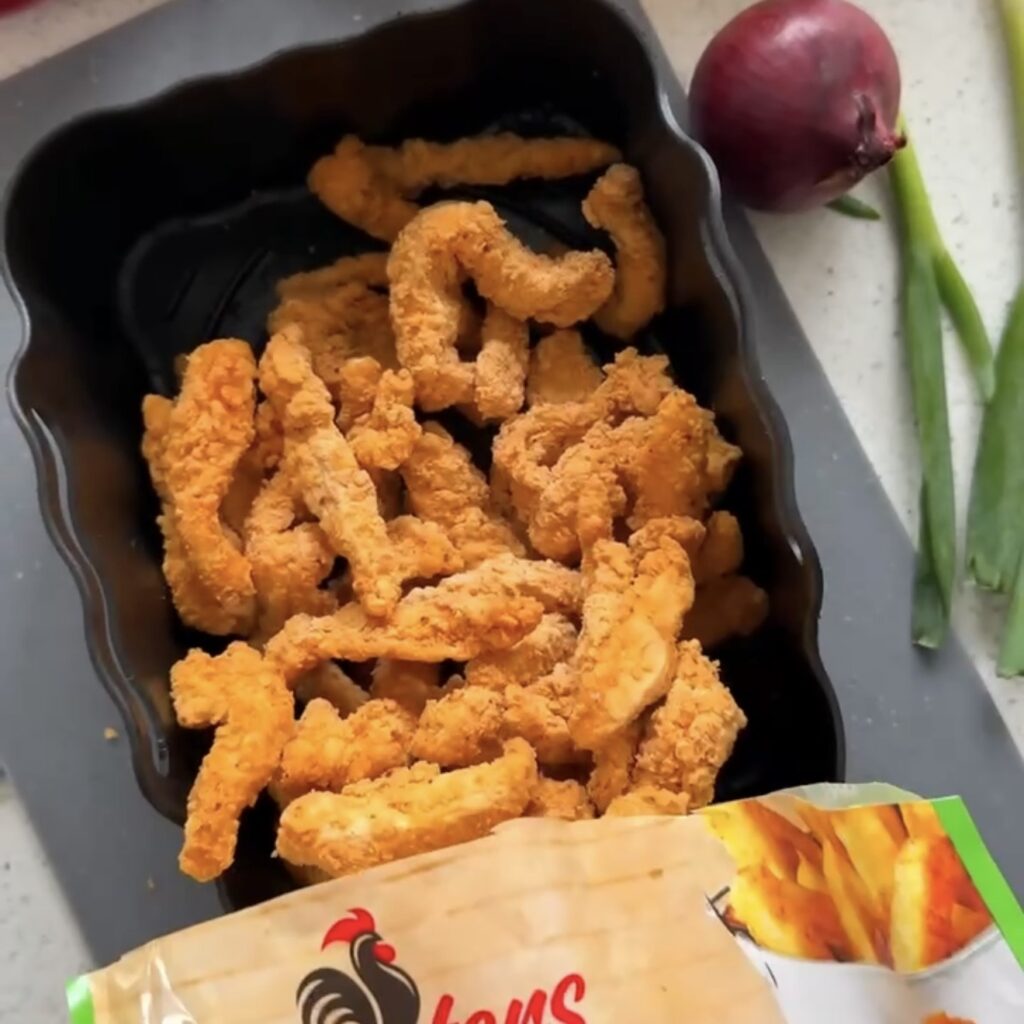 Air fry the chicken strips as per the packet instructions.