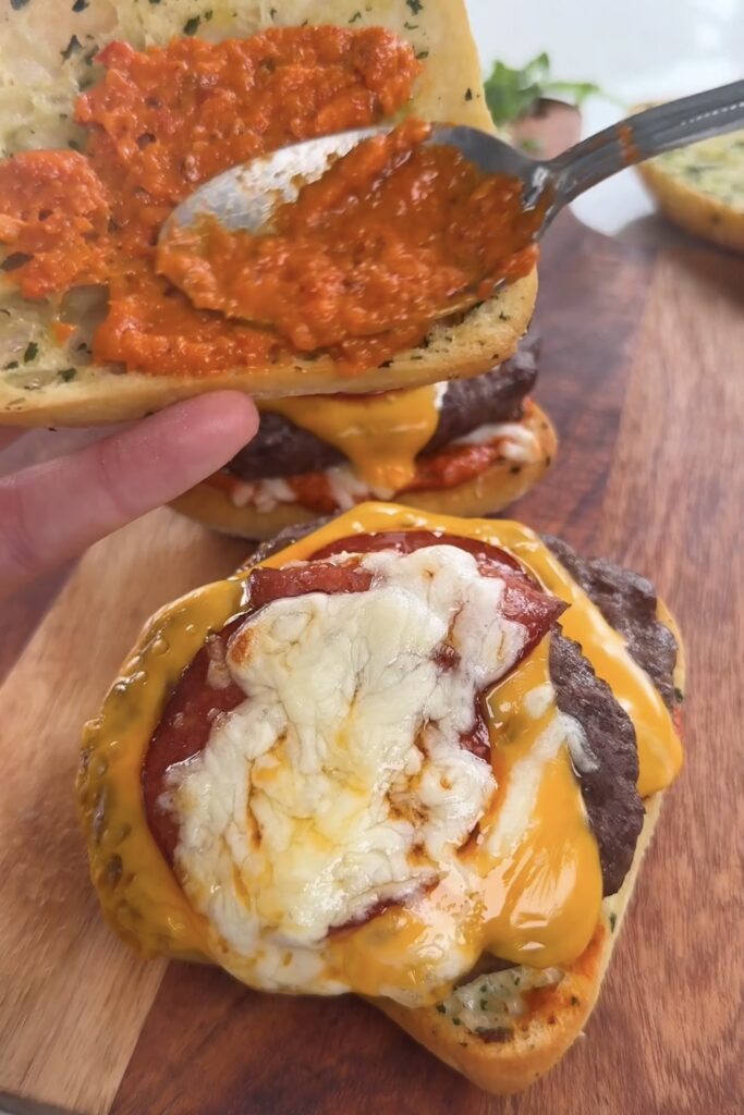 cooked pepperoni pizza burgers