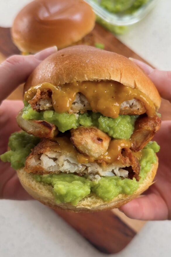 chippy burger fish chips and peas
