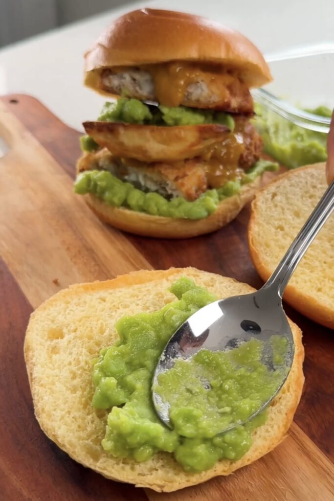 mushy peas on burger bun